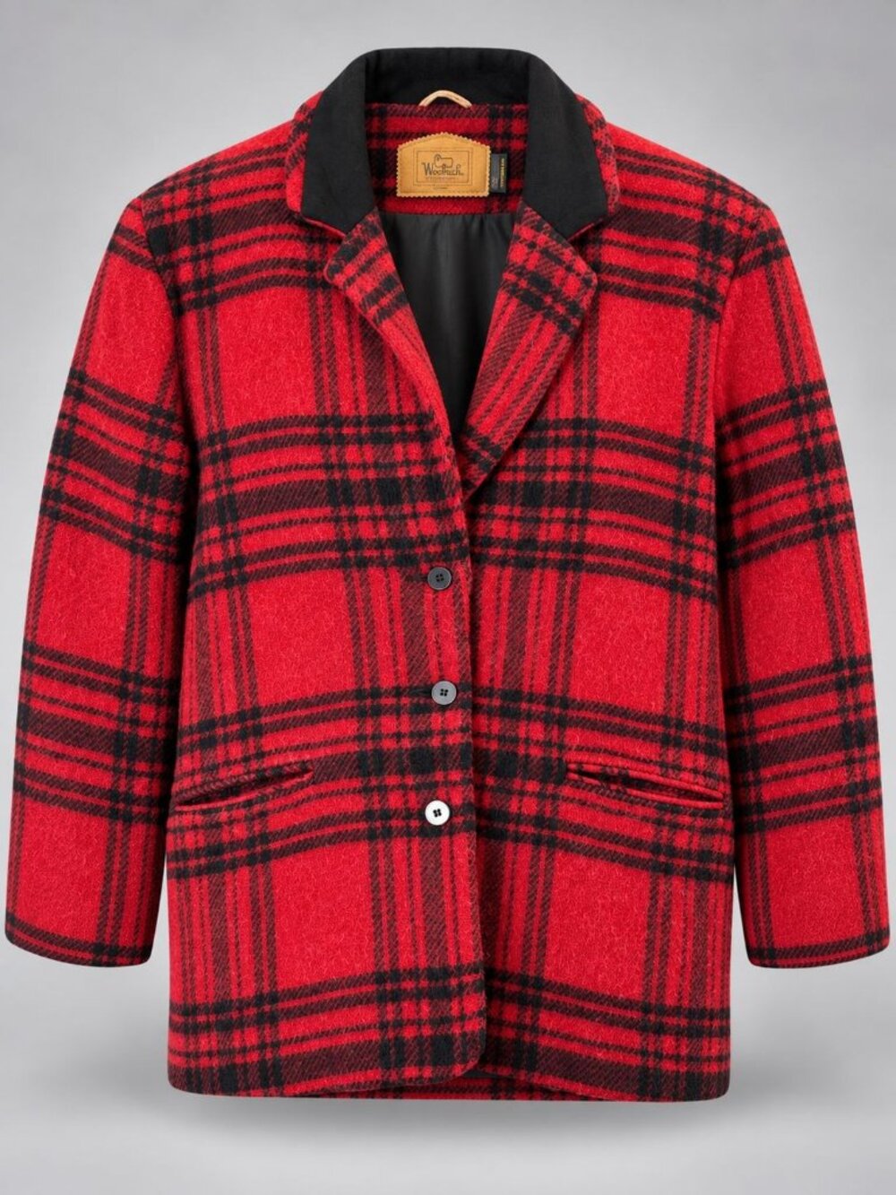 Woolrich Womens Small Blazer Jacket Vintage Red Black Plaid Wool Mohair USA Made